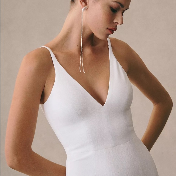 DRESS THE POPULATION Iris Slit Plunge White Gown Dress - Picture 4 of 4